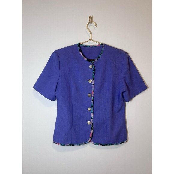 Vintage Purple Short Sleeve Suit jacket Made In USA Buttons Floral Trim - Picture 1 of 9